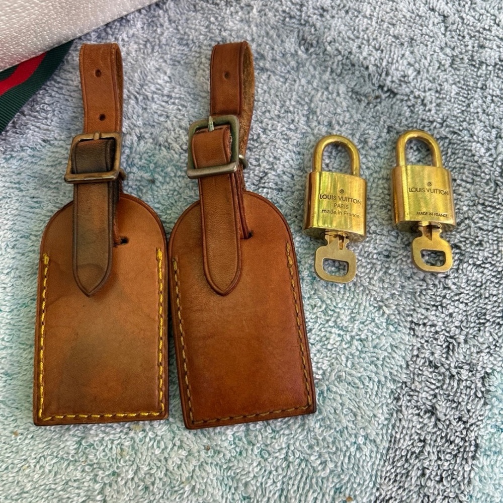 Louis Vuitton Tan Leather Luggage Tags with Gold Locks